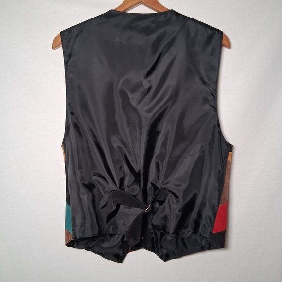 Vintage 1990s Ton Reve Vest Women Medium Suede Leather Patchwork Colorful Artsy - Picture 2 of 16